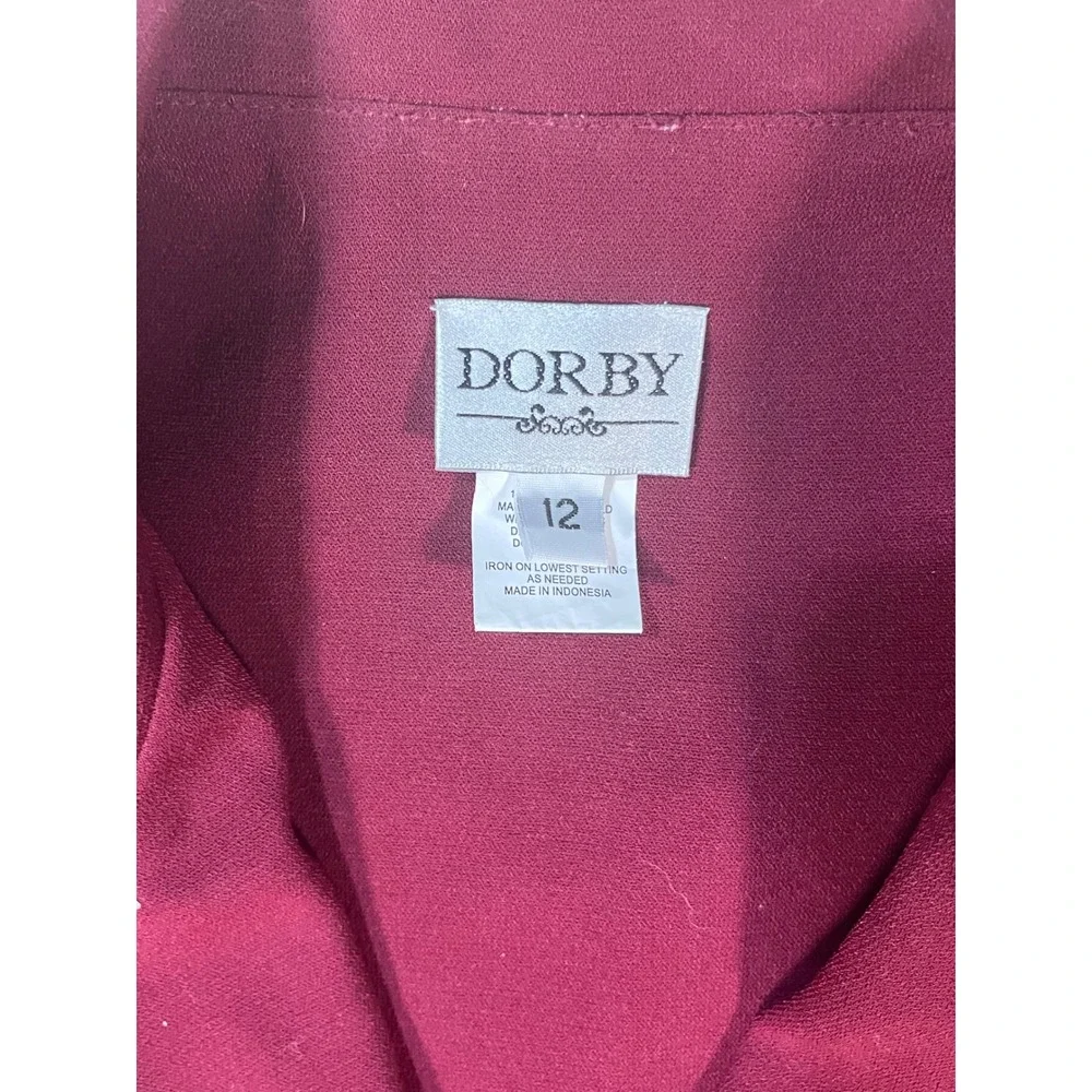 Dorby Womens Burgundy 2 Piece Skirt Suit Contrast Stitch Blazer Midi Skirt Sz 12